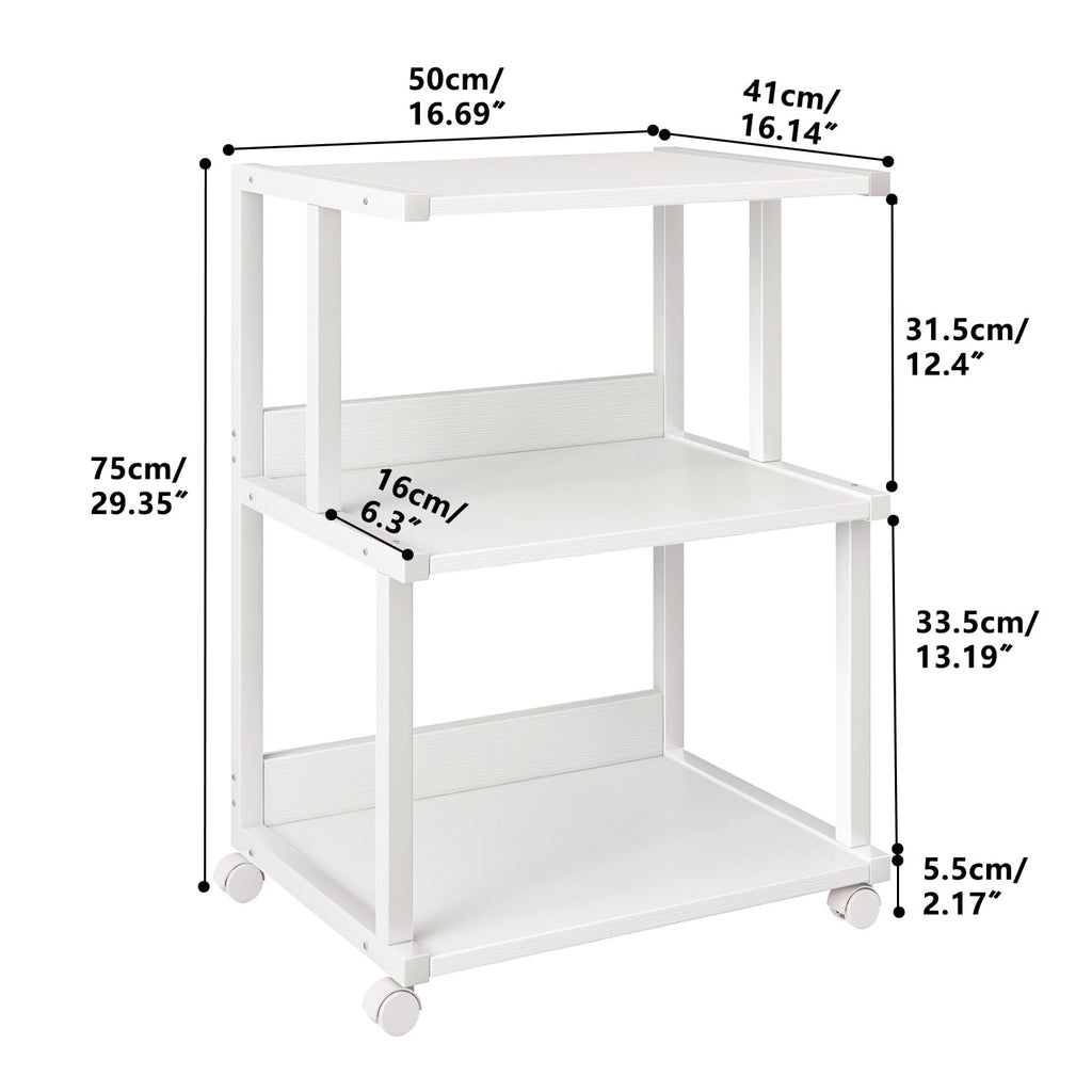 IBUYKE 3-Tier Printer Stand With Storage Shelf and Wheels - Rolling Cart for Home Office Organization, Heat Press, Microwave and Mini Fridge TPS001W - image 3