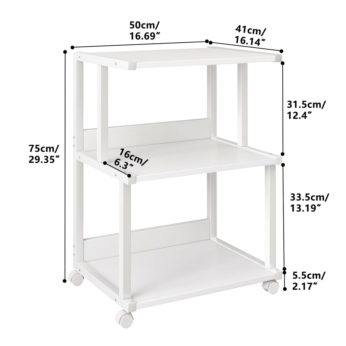 IBUYKE 3-Tier Printer Stand With Storage Shelf and Wheels - Rolling Cart for Home Office Organization, Heat Press, Microwave and Mini Fridge TPS001W - image 3