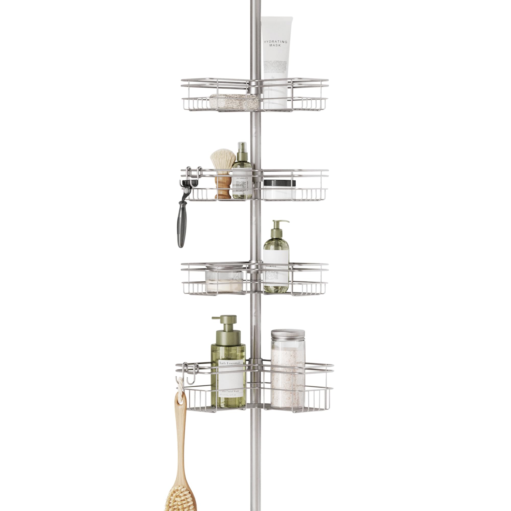 Zenna Home Tension Pole Shower Caddy - 4 Shelves, Rust-Resistant Nickel