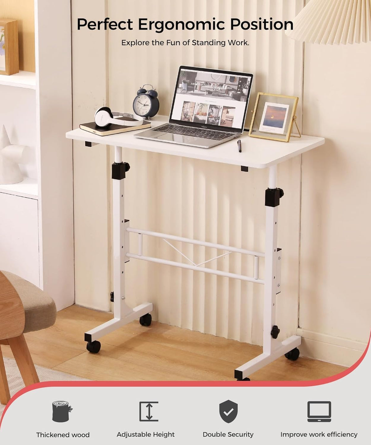 KLSMYHOKI Standing Desk Adjustable Height, Mobile Stand Up Desk with Wheels Small Computer Desks, Home Office Desk, Rolling Desks - image 2