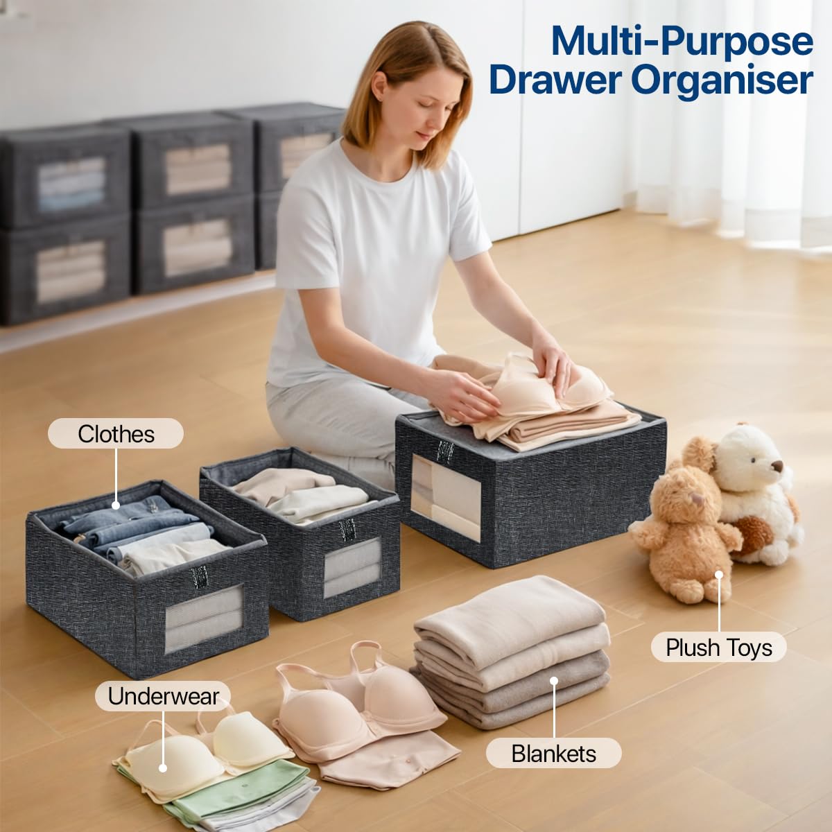 Niviy Clothes Storage Boxes 2 Pack, Foldable Fabric Wardrobe Organiser - image 5