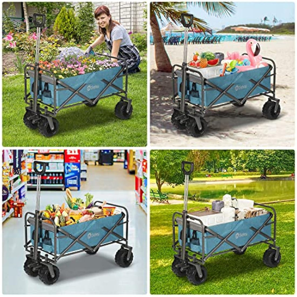 Sekey Heavy-Duty Folding Wagon | All-Terrain Beach Cart, 440lb Capacity