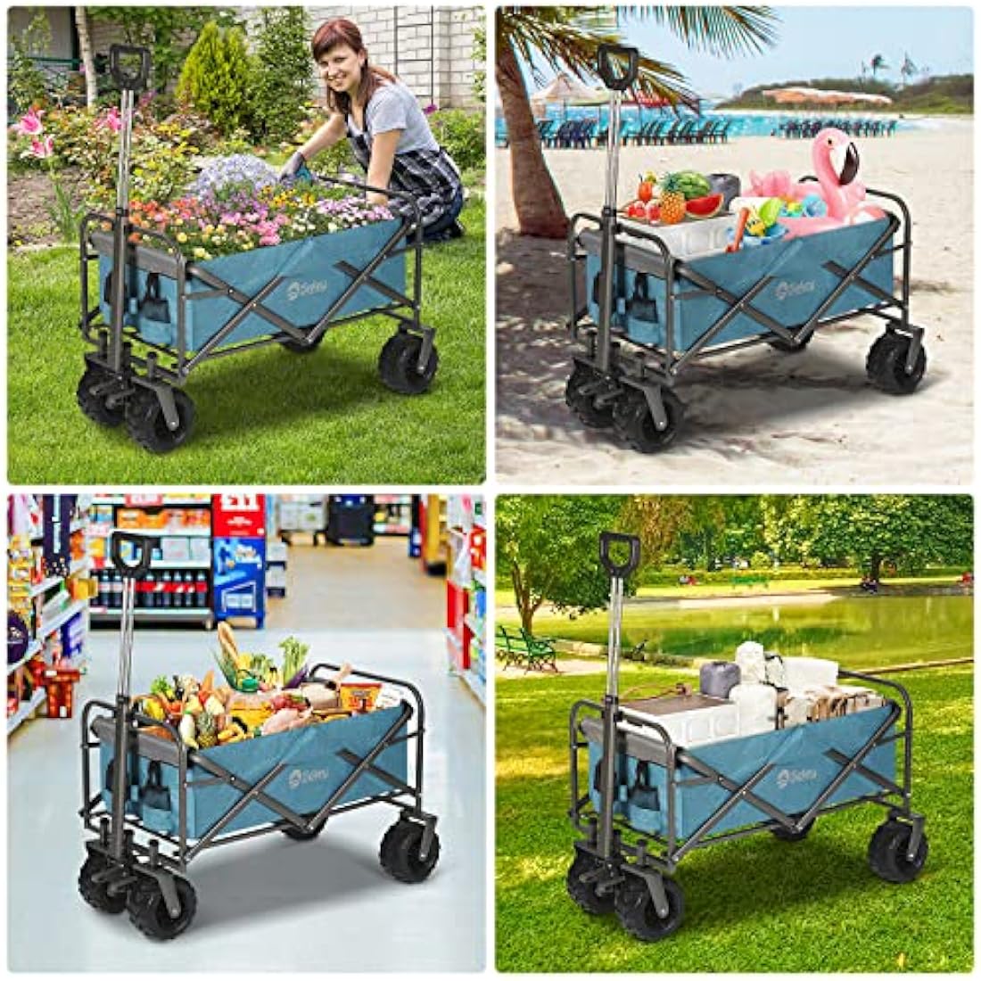 Sekey Heavy-Duty Folding Wagon | All-Terrain Beach Cart, 440lb Capacity