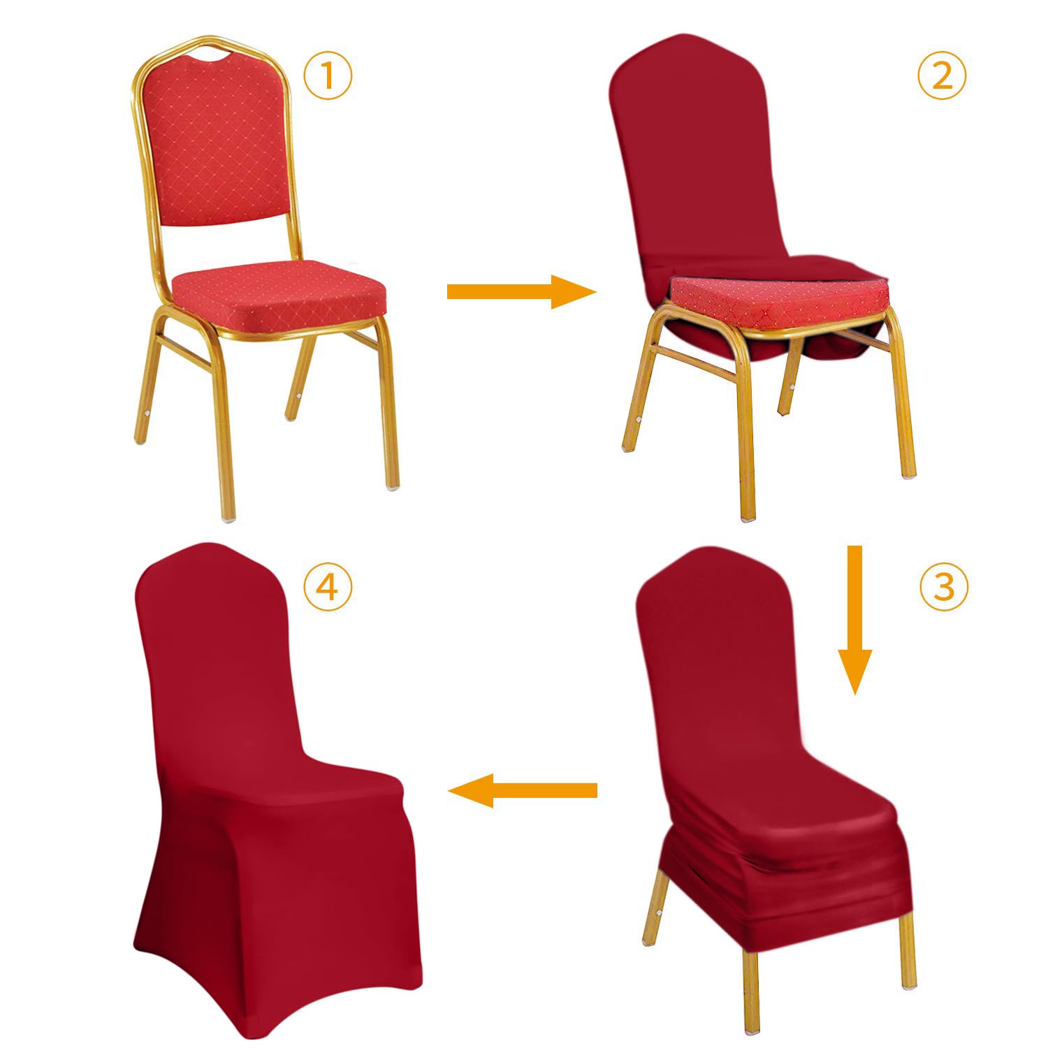 Kapwall 12-Pack Red Spandex Chair Covers | Stretch Washable Banquet Decor