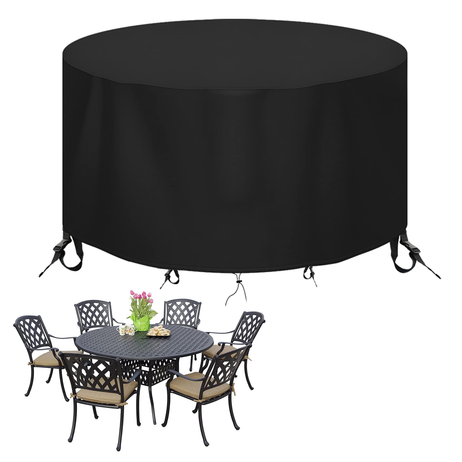 Jolof Store Round Patio Table Cover – Heavy Duty 600D Waterproof Oxford