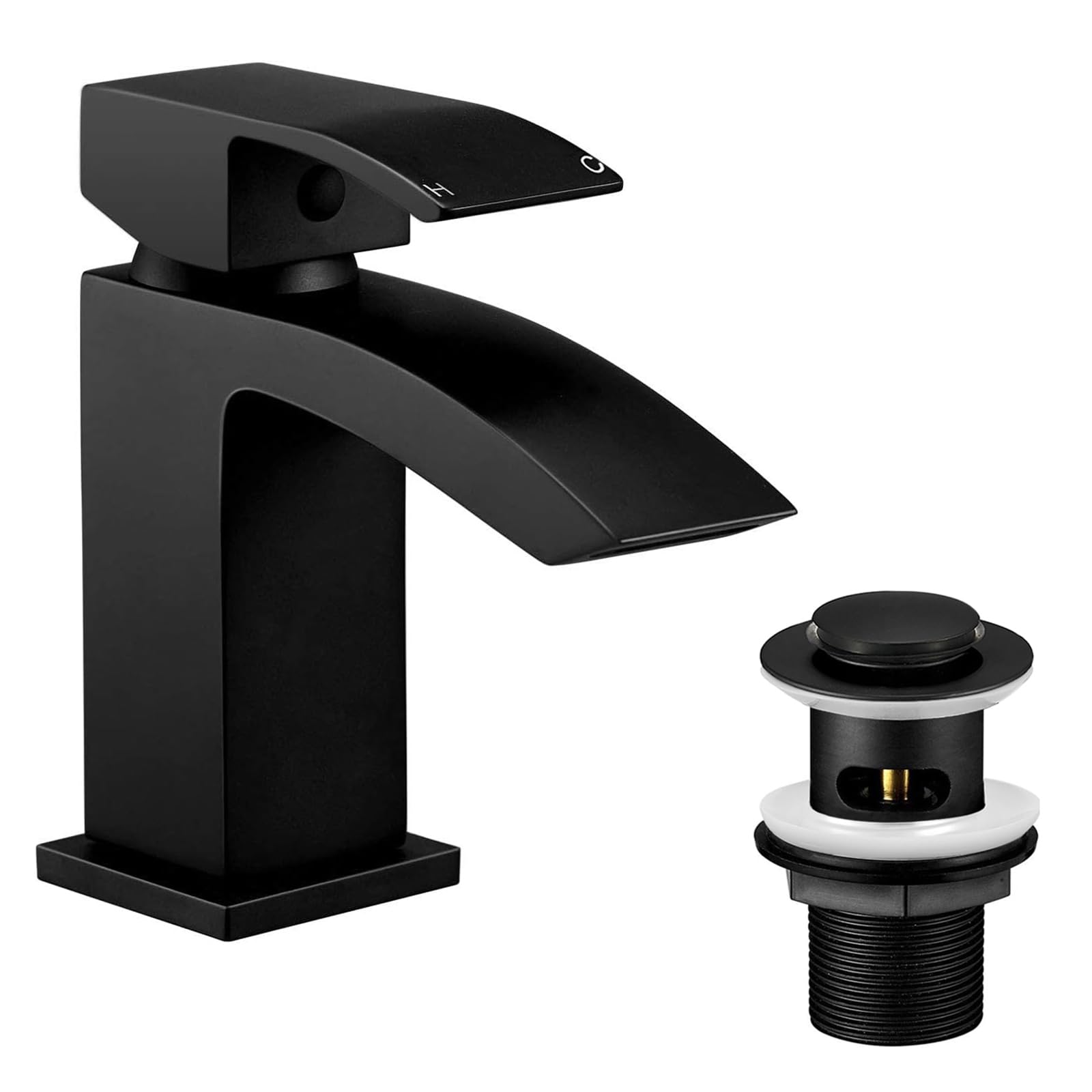 Wasserrhythm Waterfall Basin Tap | Black Brass Square Sink Mixer