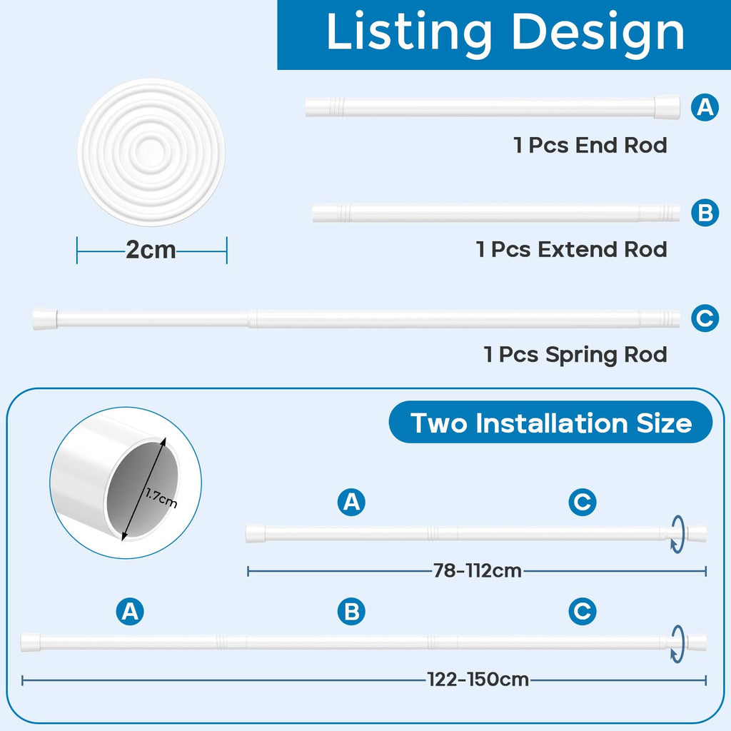 Tension Rod for Curtains 80-150cm White - image 2