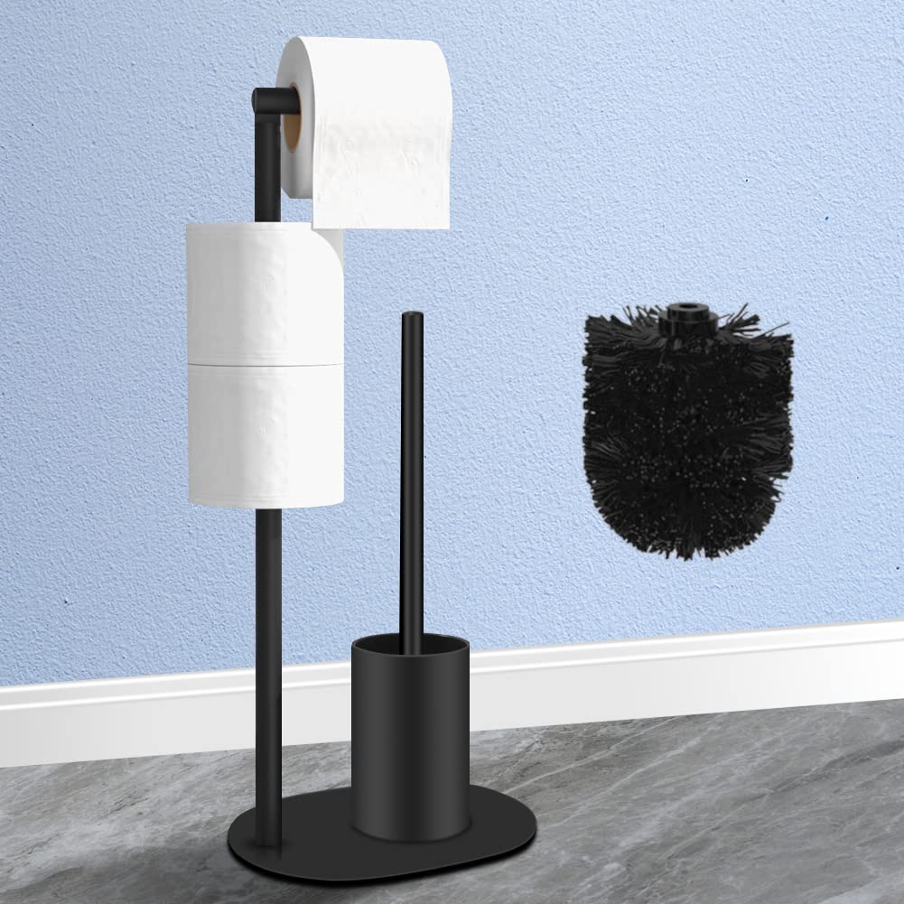 Stainless Steel Toilet Paper Holder with Brush – Polished Black