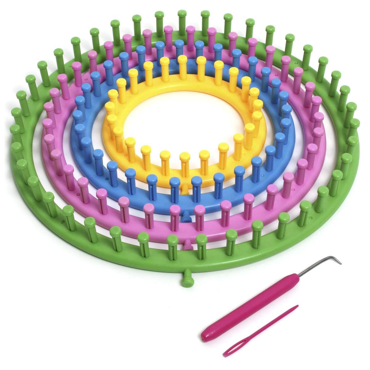 igadgitz Home Circular Knitting Loom Set - 4 Sizes Weaving Kit with Hook