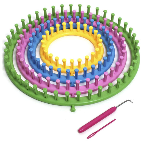 igadgitz Home Circular Knitting Loom Set - 4 Sizes Weaving Kit with Hook