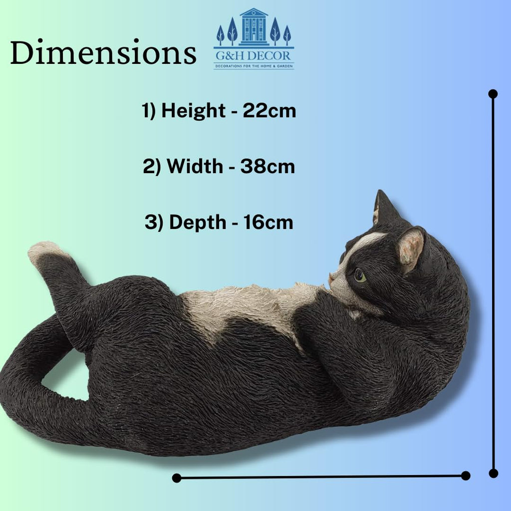 G&H Decor Black and White Cat Garden Ornament – 38cm Resin Statue
