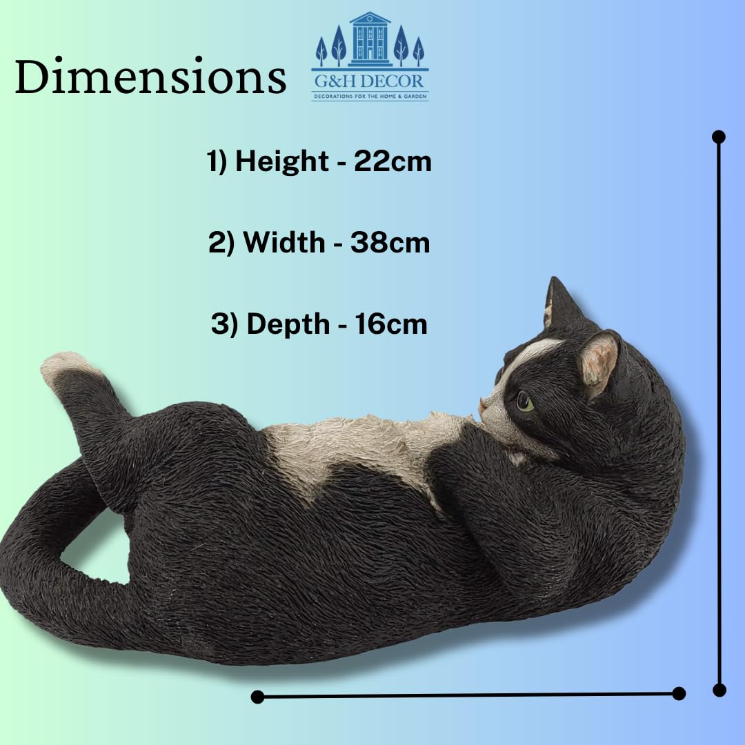G&H Decor Black and White Cat Garden Ornament – 38cm Resin Statue