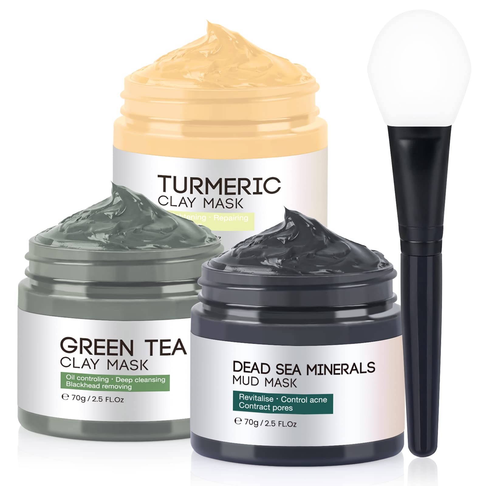 Clay Mask Set – Turmeric, Dead Sea Mud & Green Tea (3x70g)