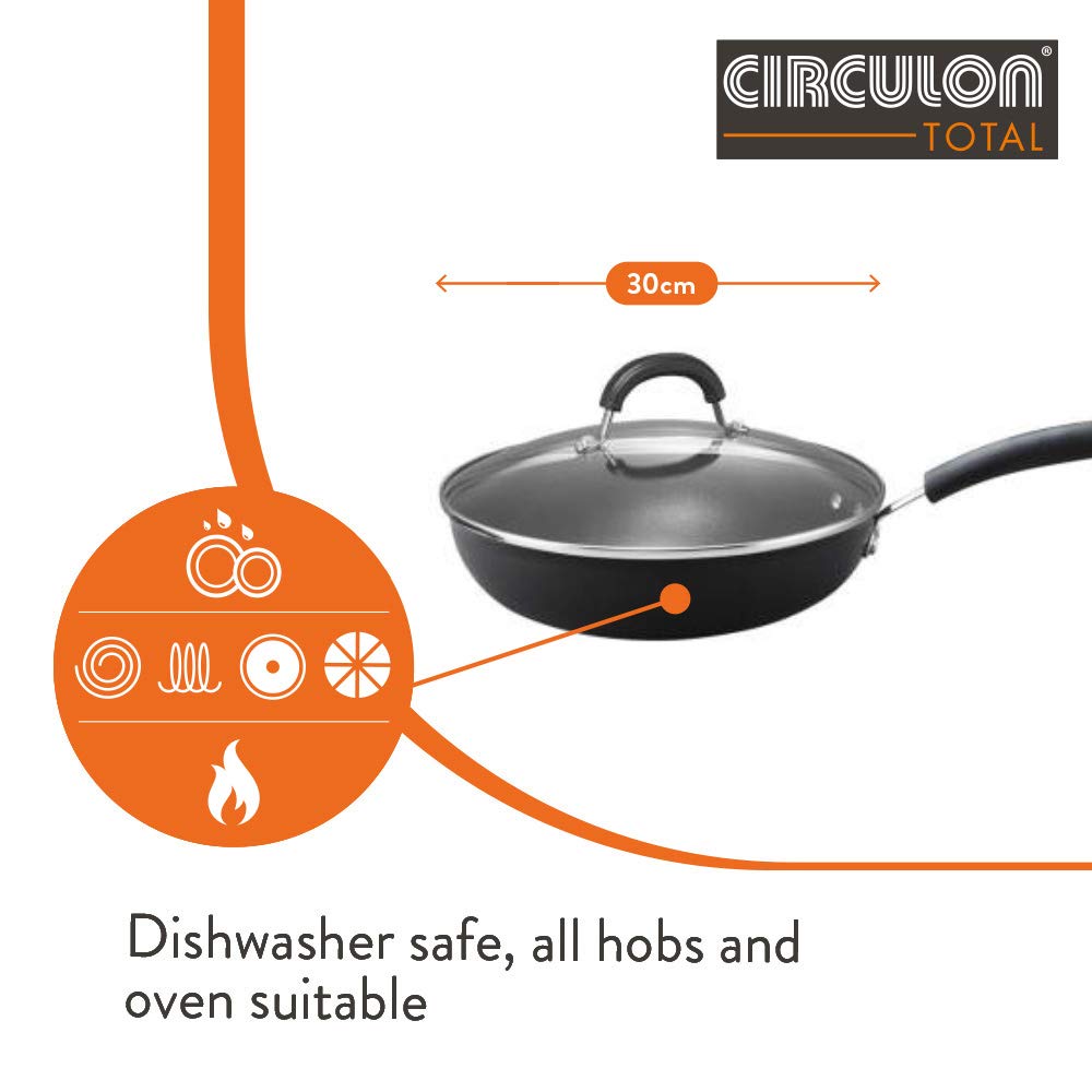 Circulon Total Non-Stick Hard Anodised Skillet with Lid, 31cm - Black