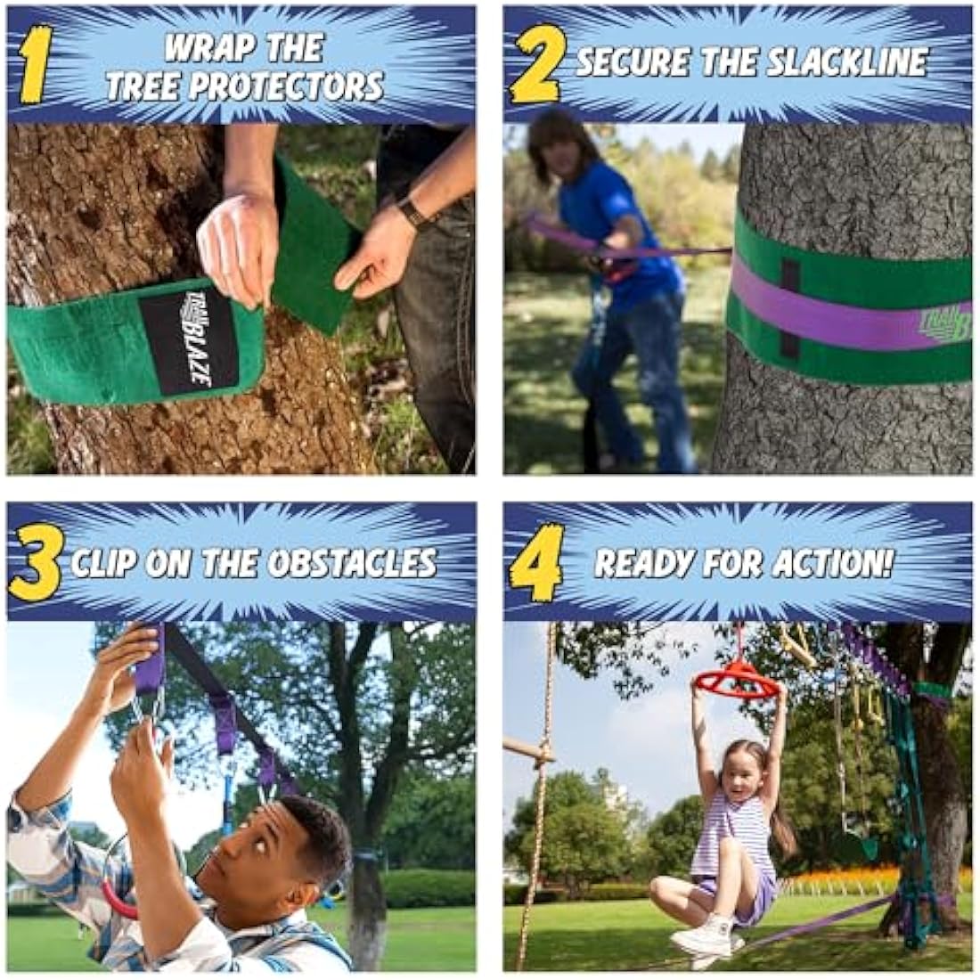 Ninja Warrior Obstacle Course - 55ft Slackline Kit with 10 Obstacles