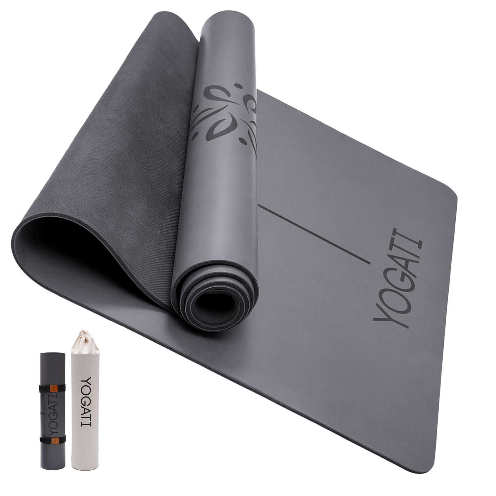 YOGATI Natural Rubber Yoga Mat – Non-Slip Exercise Mat with Alignment Lines