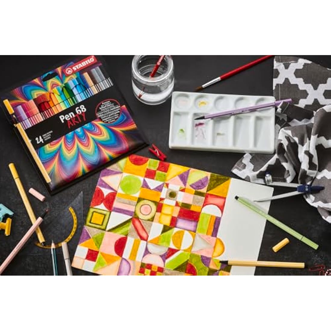 STABILO Pen 68 ARTY Premium Fibre-Tip Pens - Tin of 50 Assorted Colours