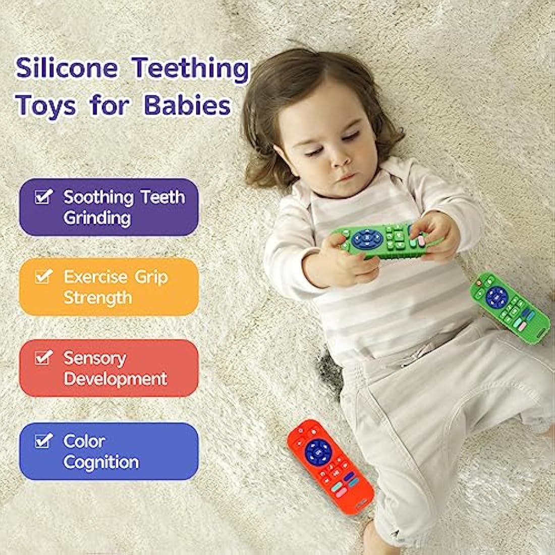 Hooku 2-Pack Remote Control Silicone Teething Toys for Babies, BPA-Free