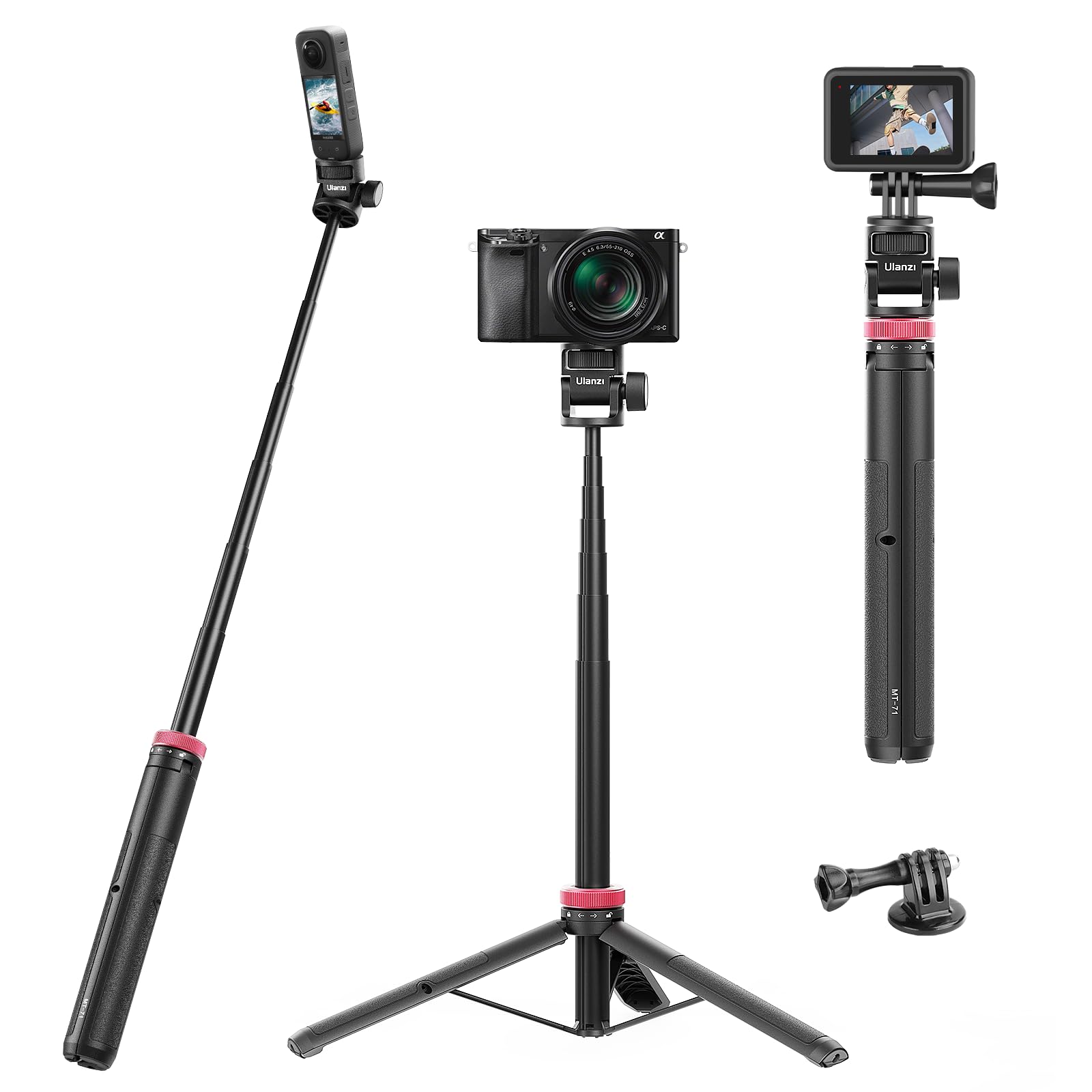ULANZI MT-71 59" Selfie Stick Tripod – Extendable Vlog Handle for GoPro