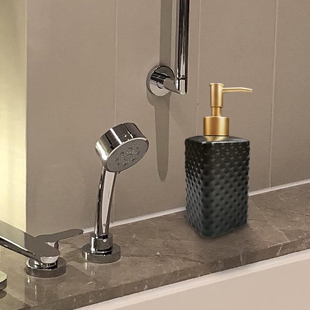 Gold Soap Dispenser, Ceramic Lotion Pump Bottle with Vintage EmbossBlack