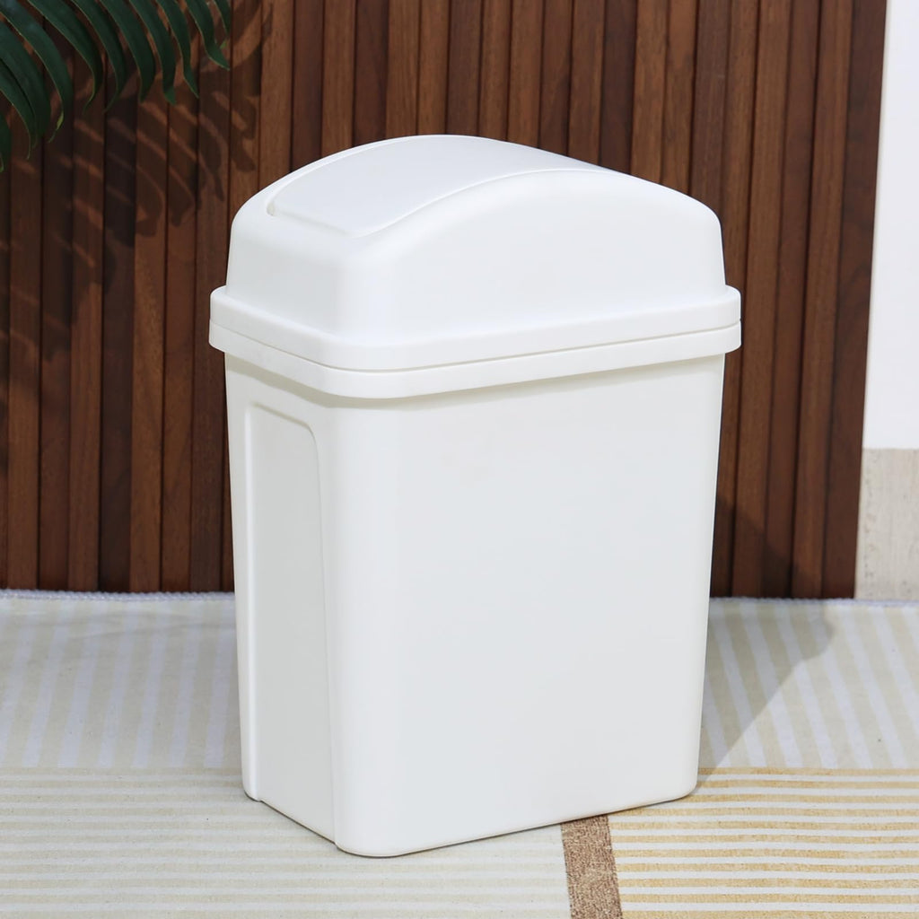 Ikando 7 L Small Swing Top Garbage Can, Plastic Bathroom Trash Can with Lid, White - image 4