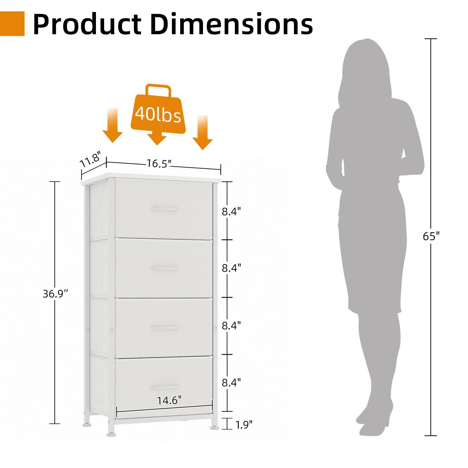 4-Drawer Tall Dresser – White Chest with Curved Edges