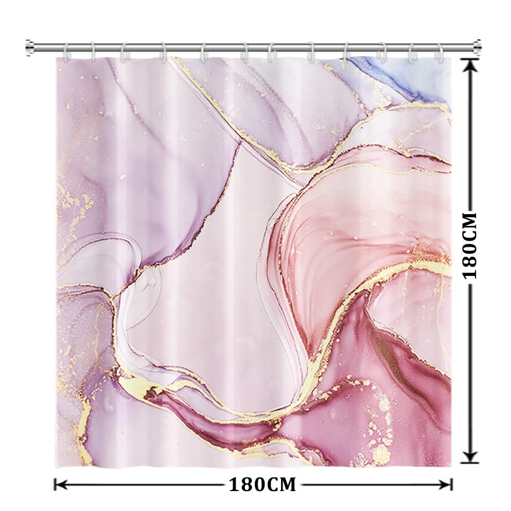 Xiaoterna 180x180cm Marble Shower Curtain Abstract Pink Gold Dots Waterproof Polyester Bathroom Curtain Luxury Modern Aesthetic Artistic Washable - image 2