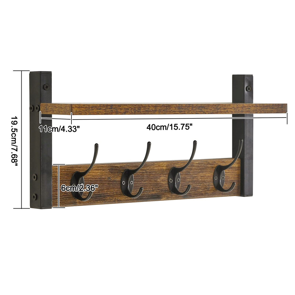 YMYNY Wall Mounted Coat Rack Shelf Set of 2 – Rustic Brown Entryway Hooks