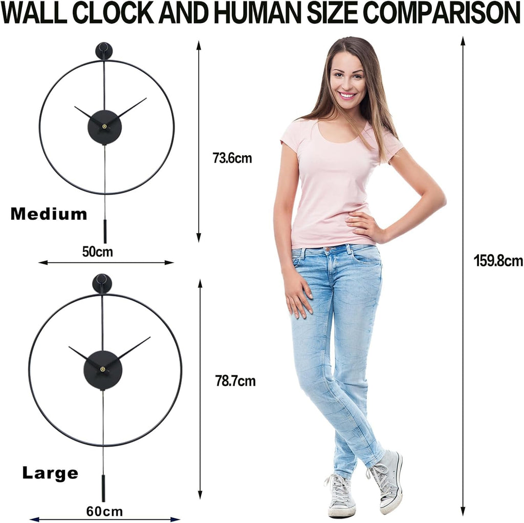 Large Metal Pendulum Wall Clock | Silent Non-Ticking 20x29"
