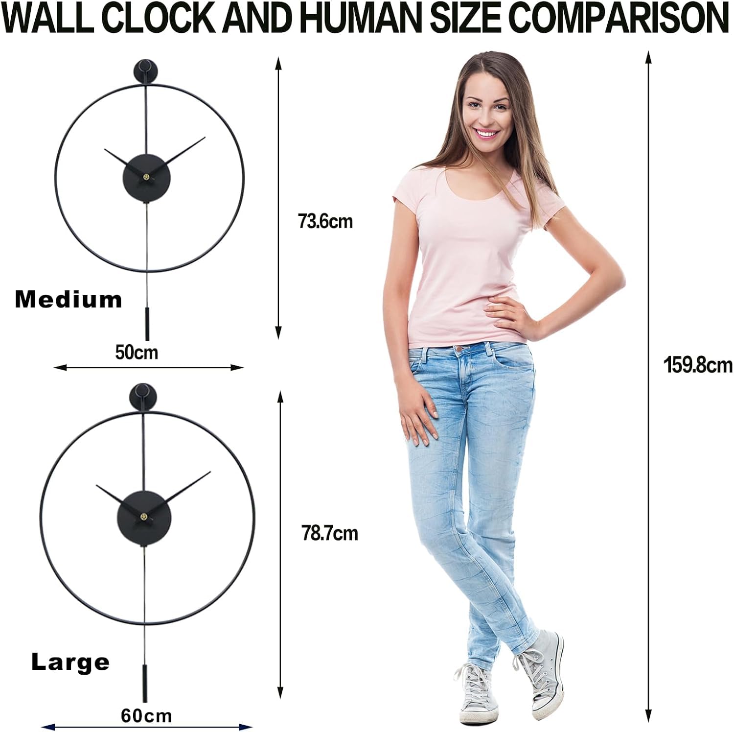 Large Metal Pendulum Wall Clock | Silent Non-Ticking 20x29"