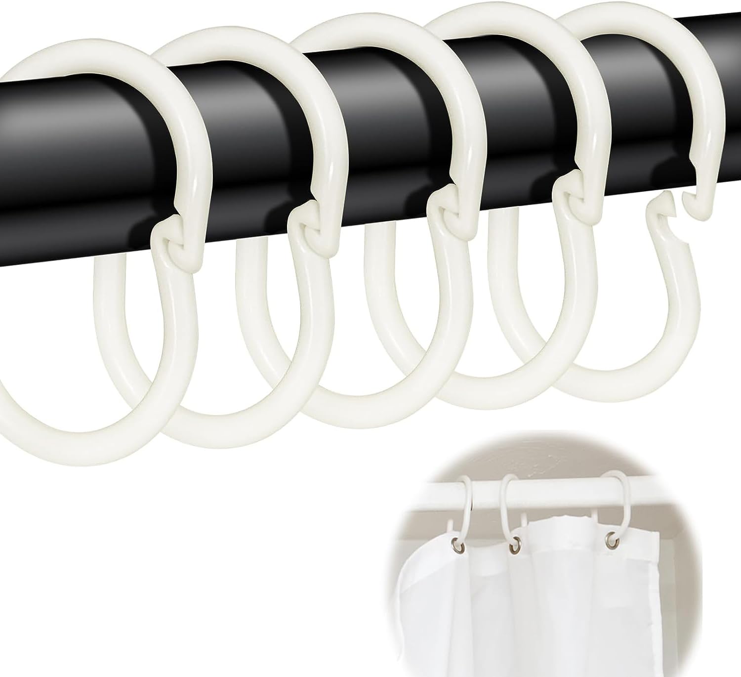 50 Pack White Plastic C-Shape Shower Curtain Rings