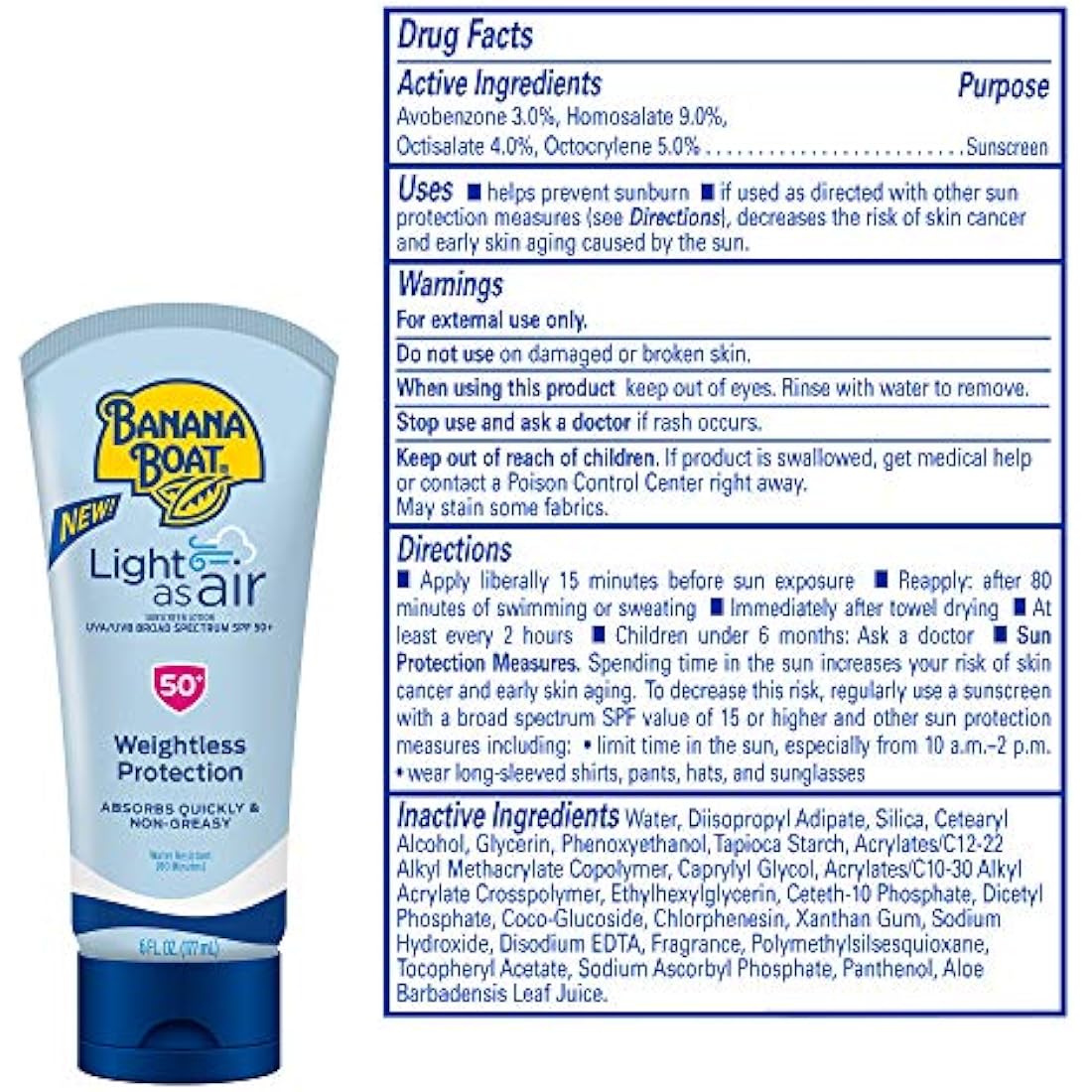 Banana Boat Light As Air SPF 50 Sunscreen Lotion, 6oz Twin Pack | 2ct