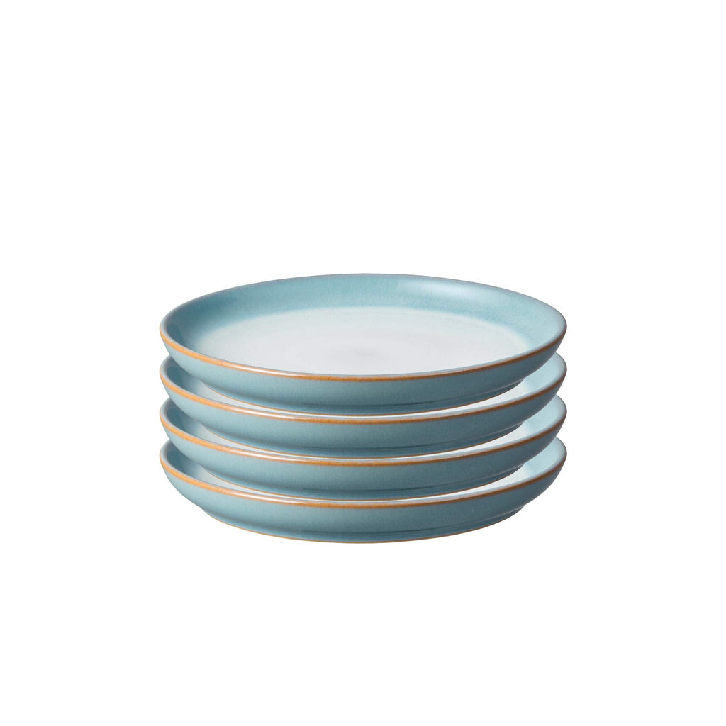 Denby Azure Haze Small Coupe Plates - Set of 4 Blue Stoneware