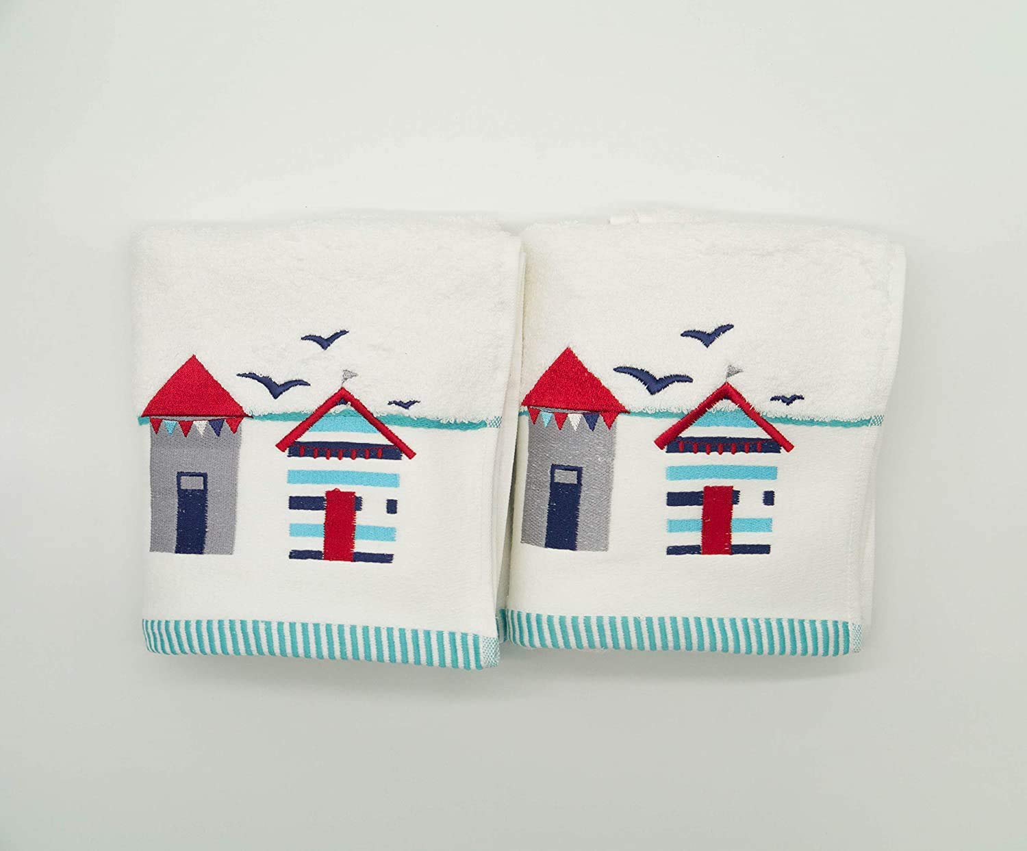 Lex's Linens Beach Hut Hand Towels – 100% Turkish Cotton 550GSM (Pack of 2)