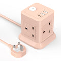 BEVA Cube Extension Lead – 4 Way Multi Plug with 3 USB Ports, 1.5M – Pink