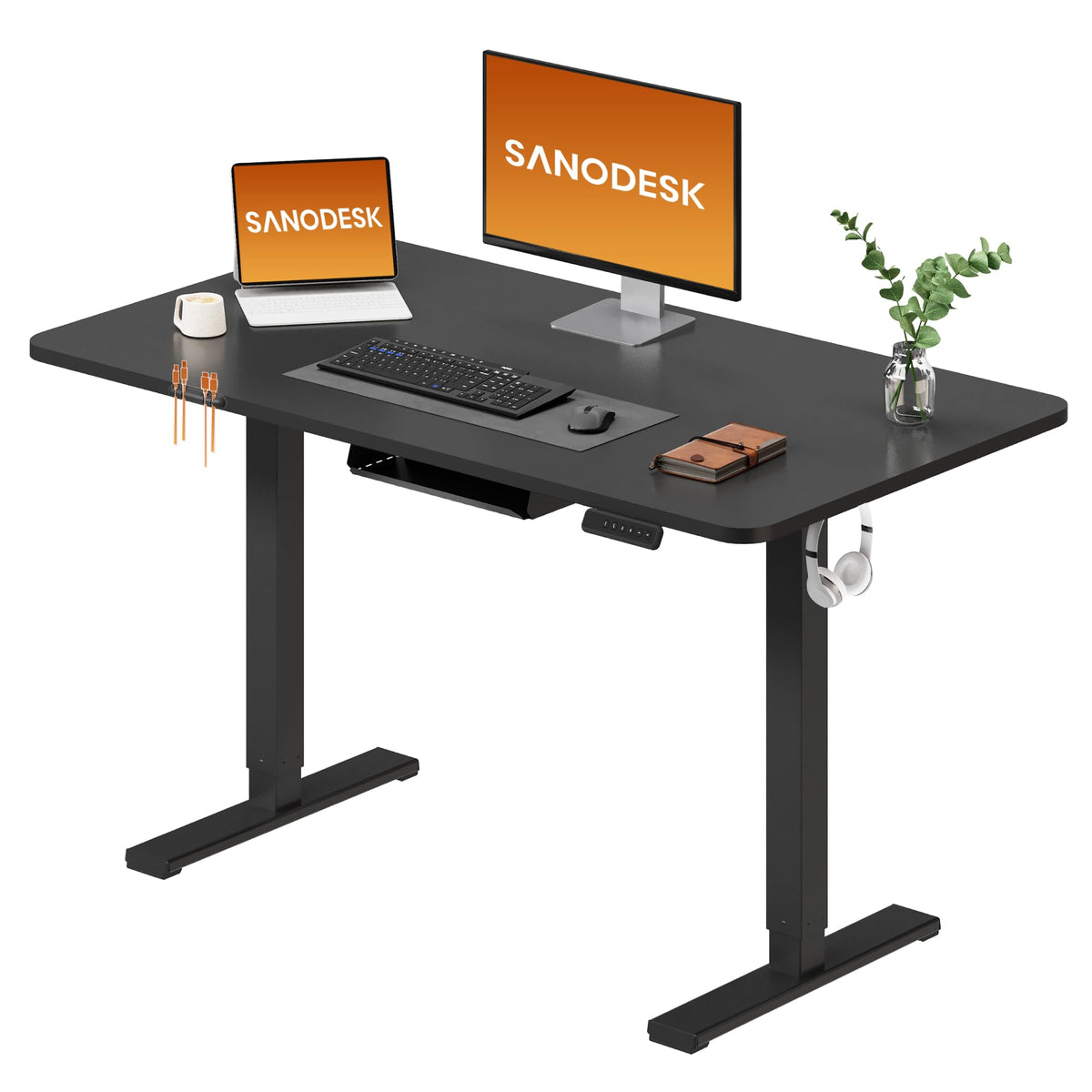 SANODESK Electric Standing Desk 110 * 54 One Piece Height Adjustable Desk With Memory Smart Panel Sit Stand Table With Hooks for Home Office - image 1