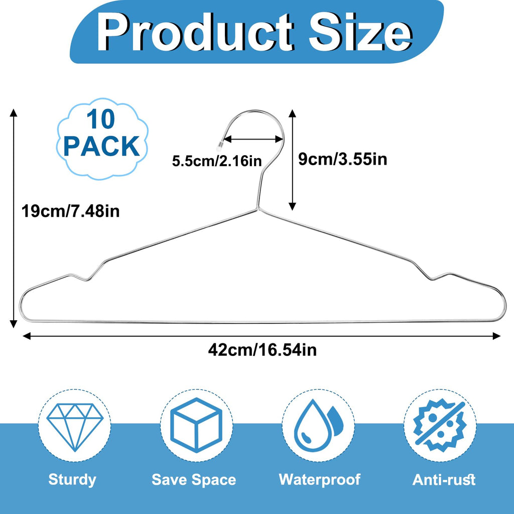 ausurme 10 Pack Wire Hangers, 16.5 Inch, Silver, Stainless Steel - image 2