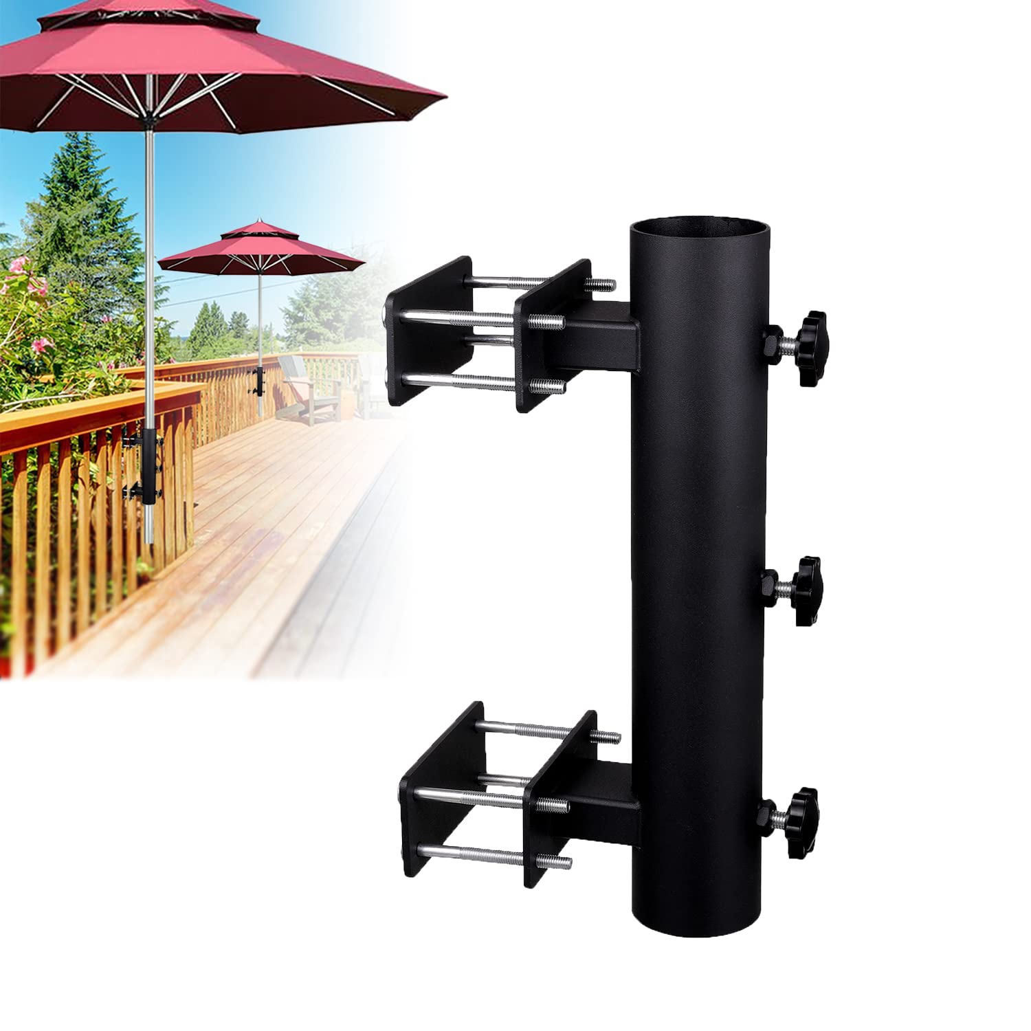 VANROUG Heavy Duty Patio Umbrella Holder – Steel Deck Railing Clamp Mount