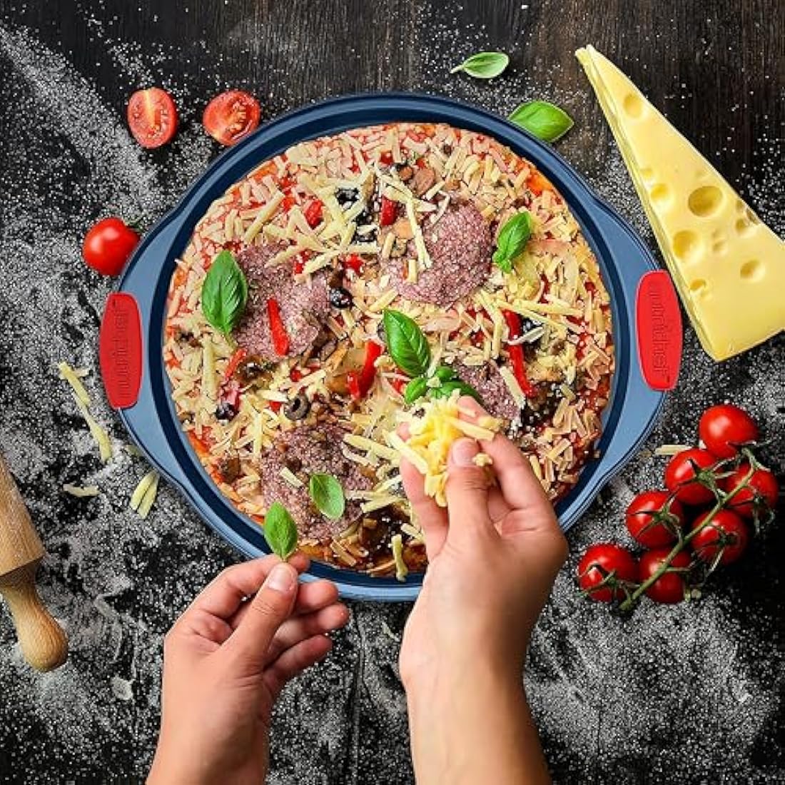 NutriChef 8-Piece Non-Stick Carbon Steel Baking Set - Blue & Red