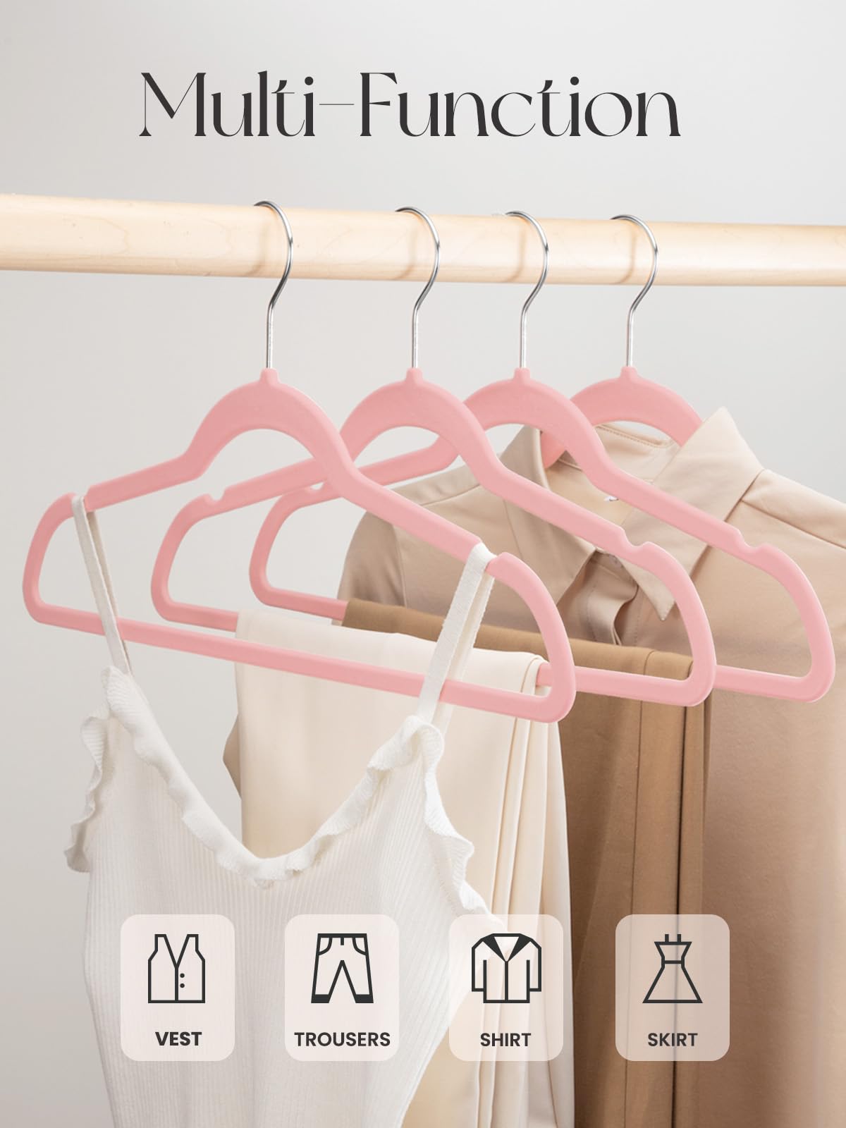 HOUSE DAY Velvet Hangers 20 Pack, Non-Slip Coat hangers, Pink - image 2