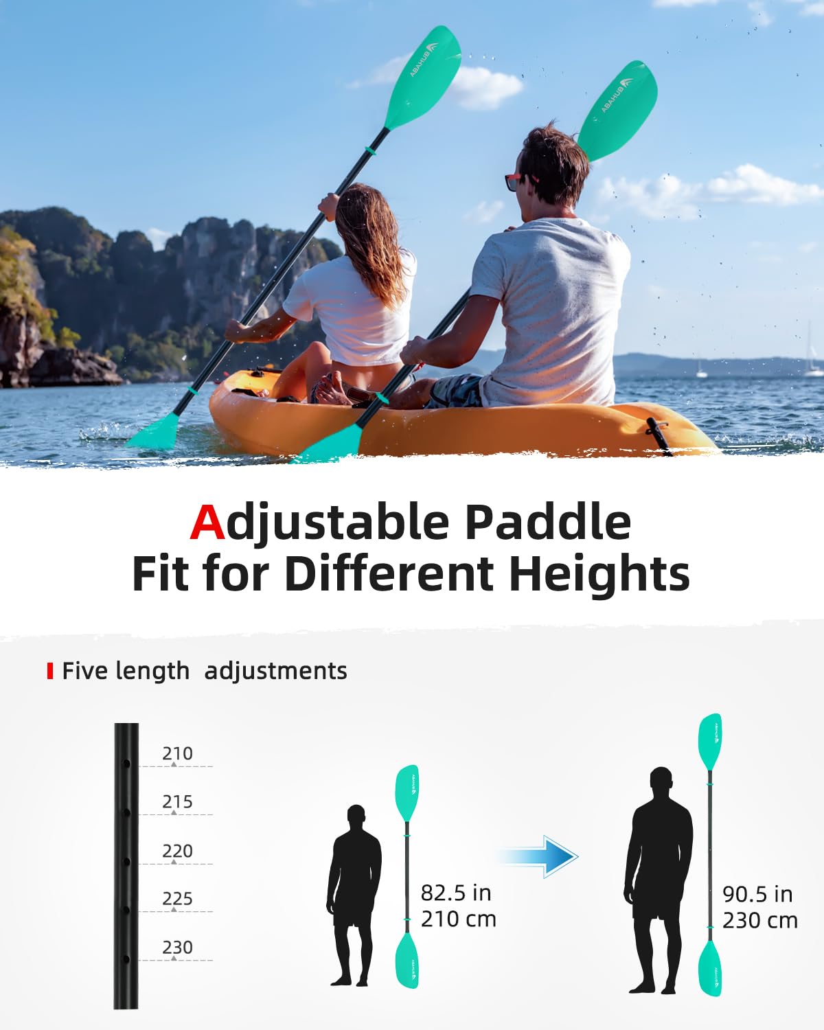 Abahub Adjustable Kayak Paddle | 210-230cm Aluminum Oar | Mint Green