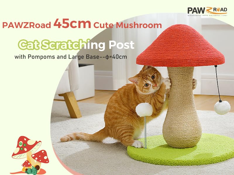 PAWZ Road Mushroom Cat Scratching Post – Sisal Covered Post with Toy