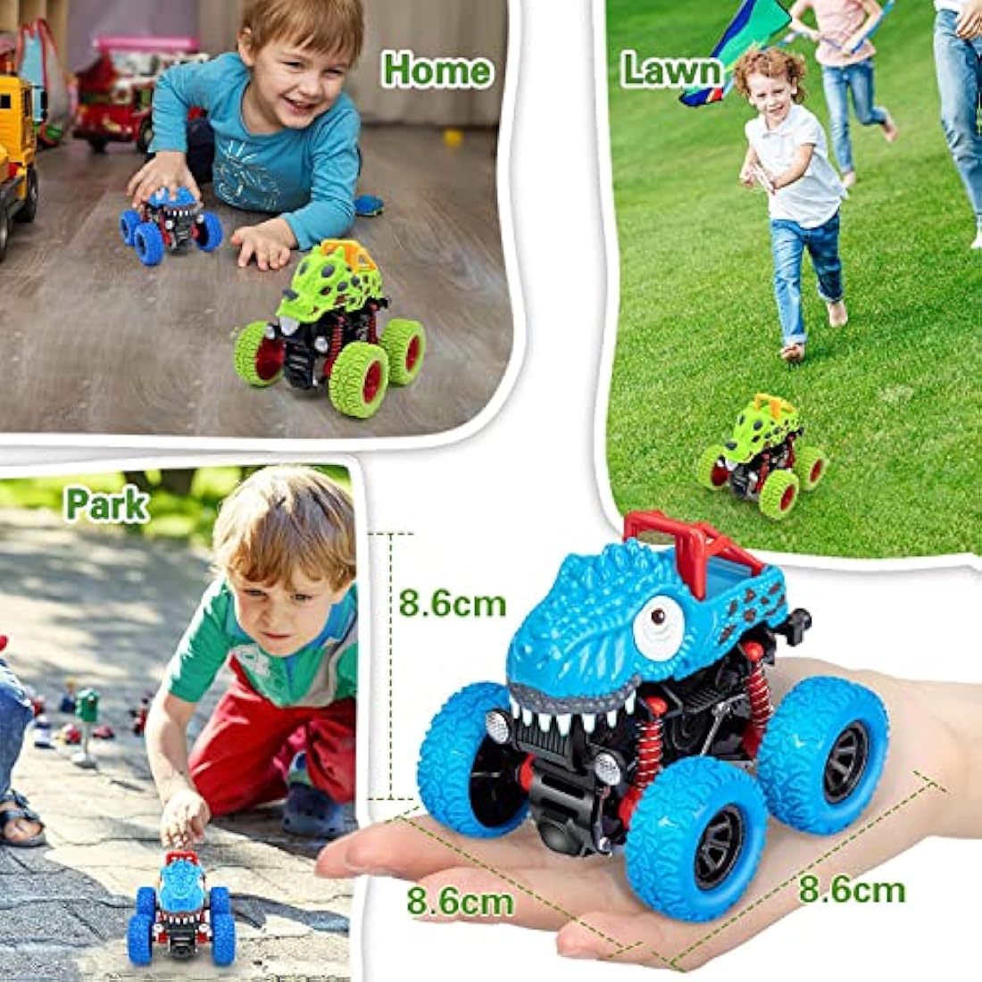 AESTEMON Dinosaur Monster Truck Pull Back Toy Cars for Boys, 2-Pack