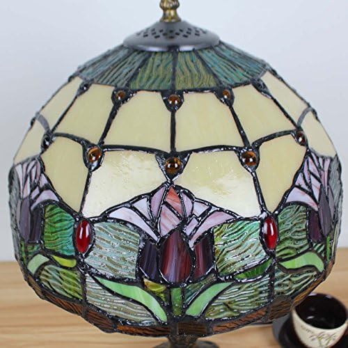Bieye Tulip Flower Stained Glass Tiffany Style Table Lamp - 12 Inch Shade
