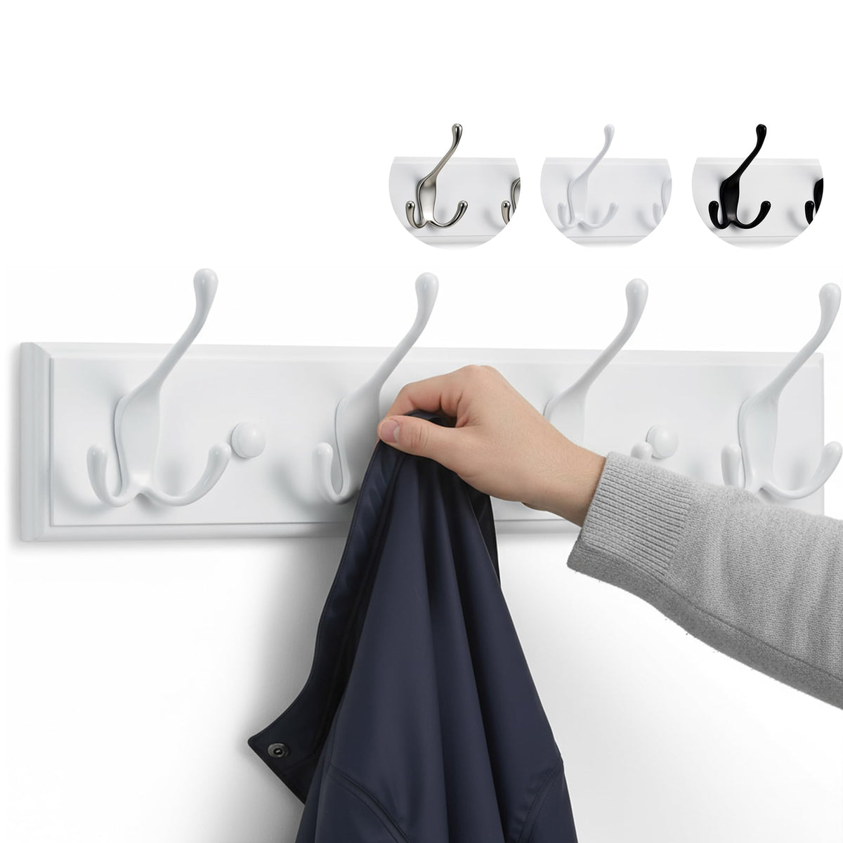 LARHN White Wall-Mounted Coat Rack - 4 White Coat Hooks, 42cm - image 1
