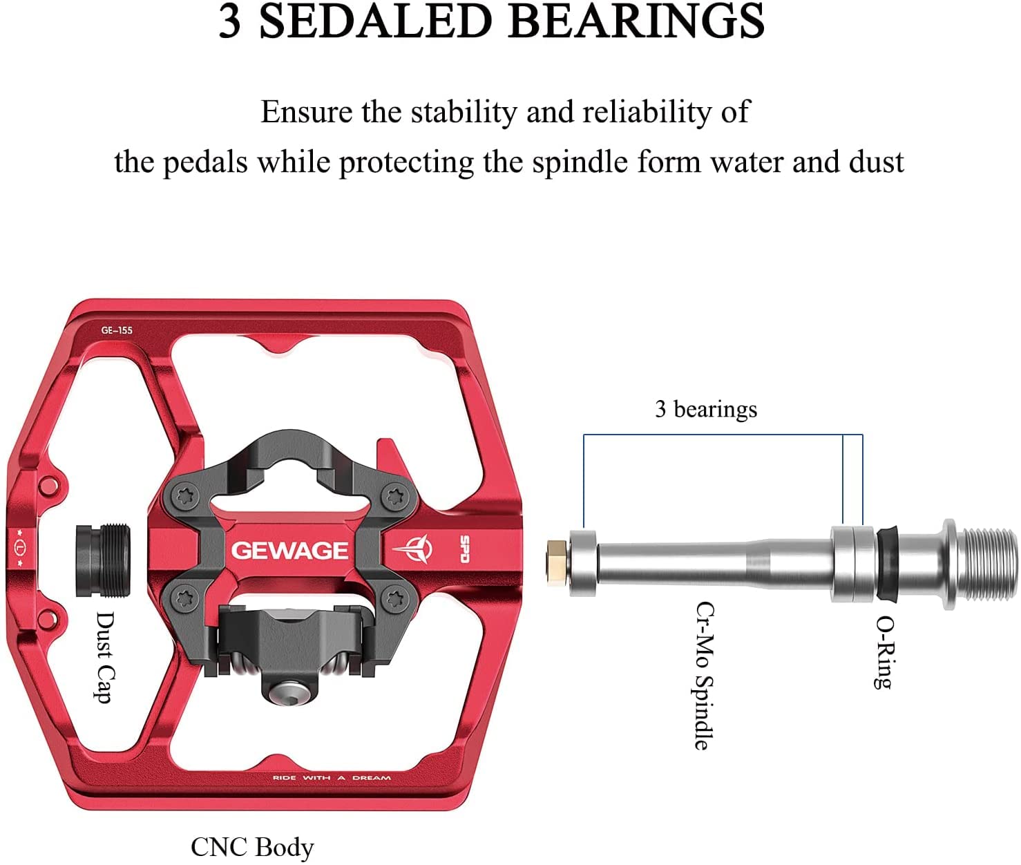 GEWAGE Dual Function MTB Pedals | SPD Compatible CNC Aluminum 9/16"