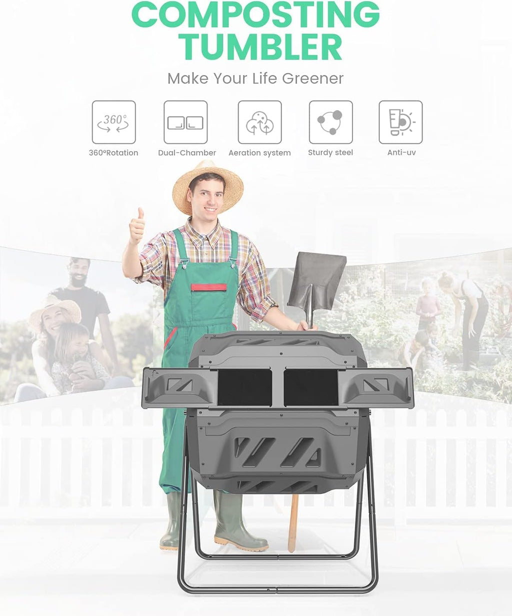 SQUEEZE master 160L Dual Chamber Compost Tumbler – Rotating Garden Bin