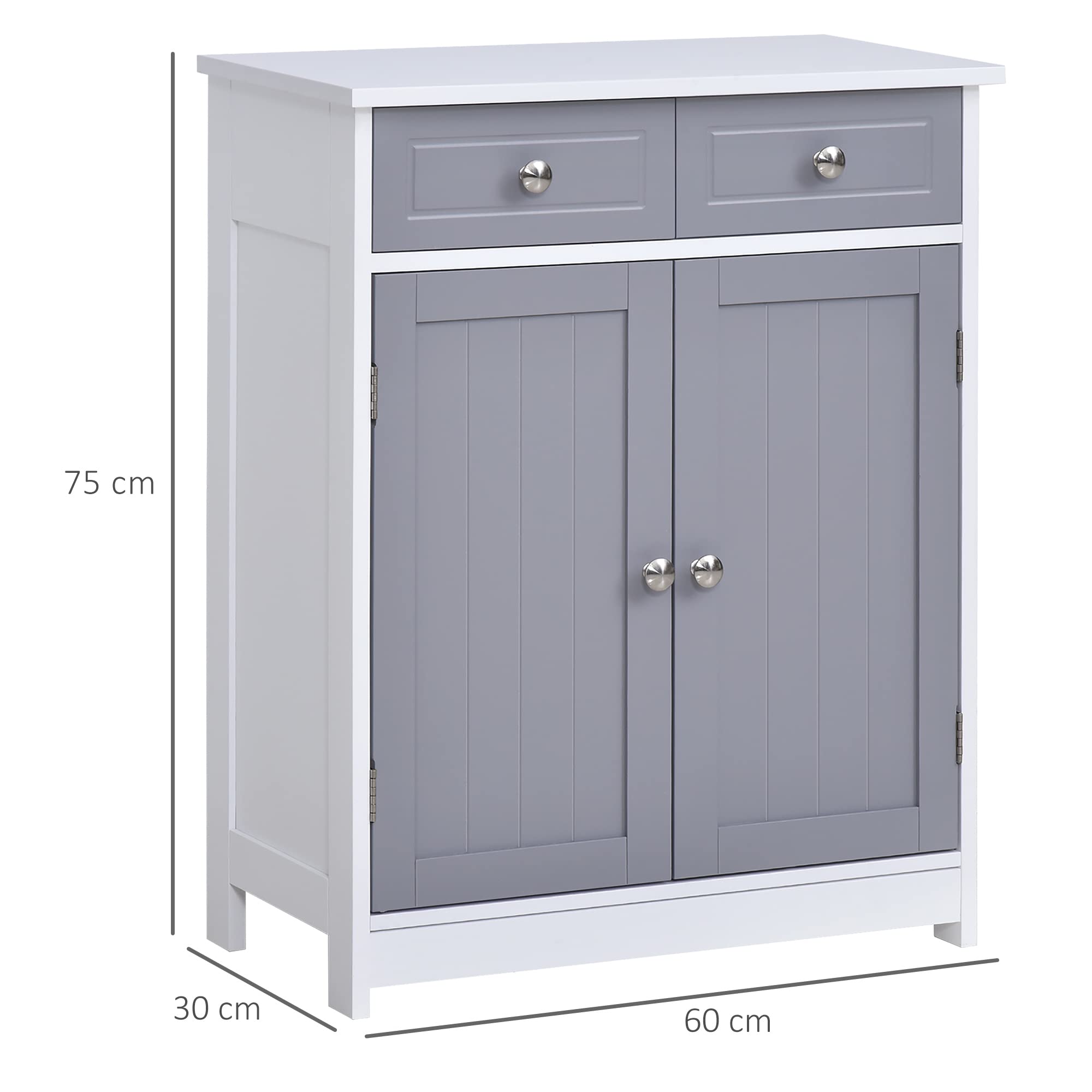 Kleankin Freestanding Bathroom Storage Cabinet with 2 Drawers - Grey