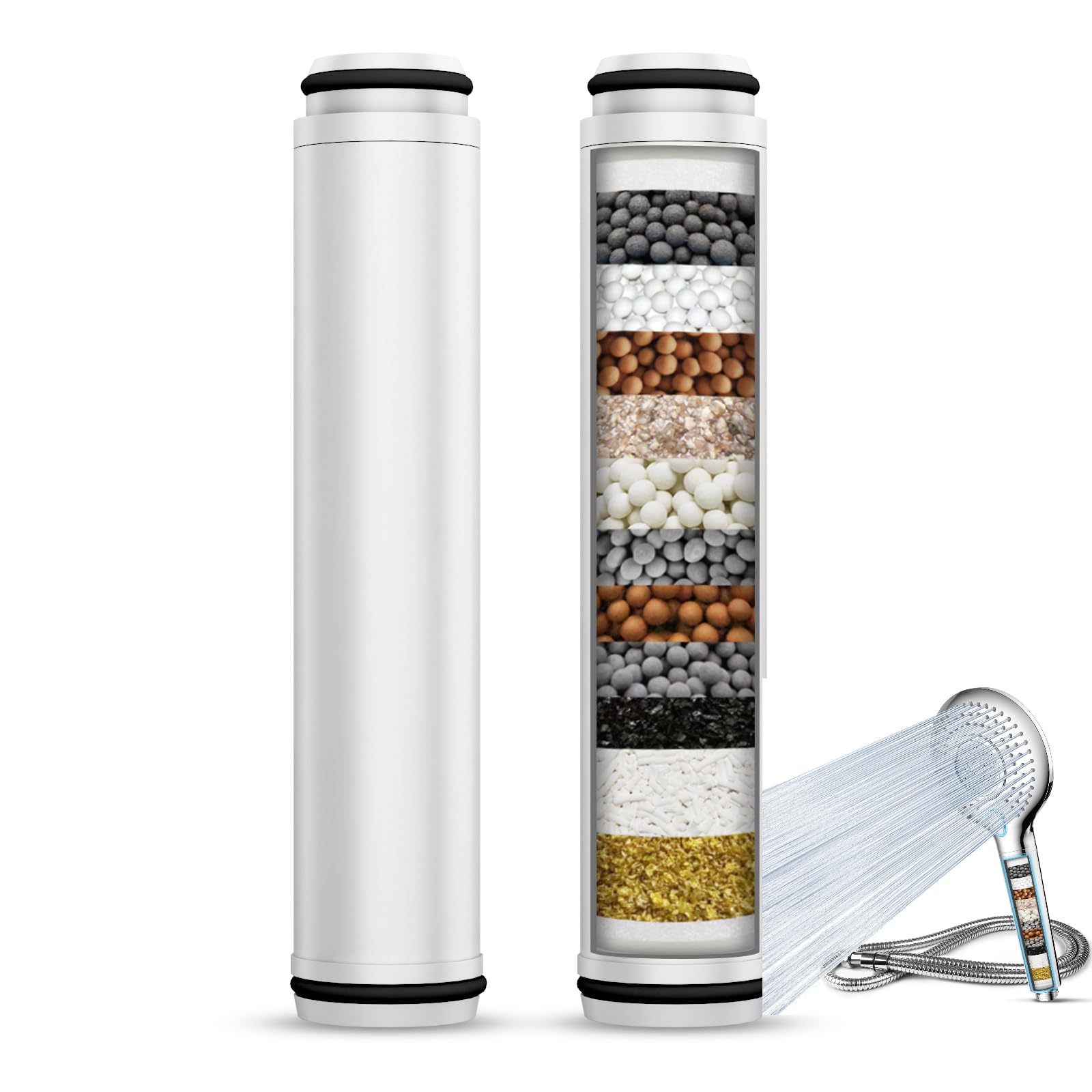 MEKO 15-Layer Shower Filter Replacement Cartridge for Hard Water - 2 Pack