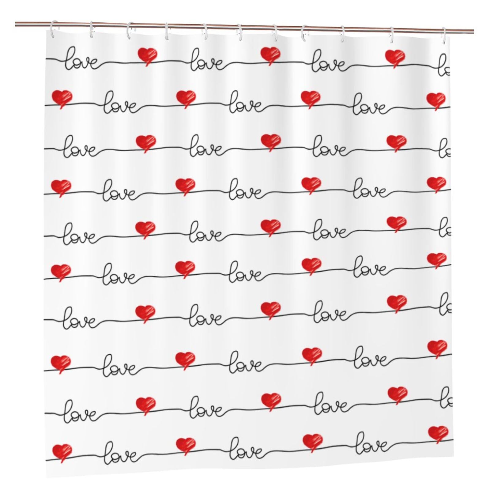 Red Heart Shower Curtain – Waterproof Polyester Bath Decor